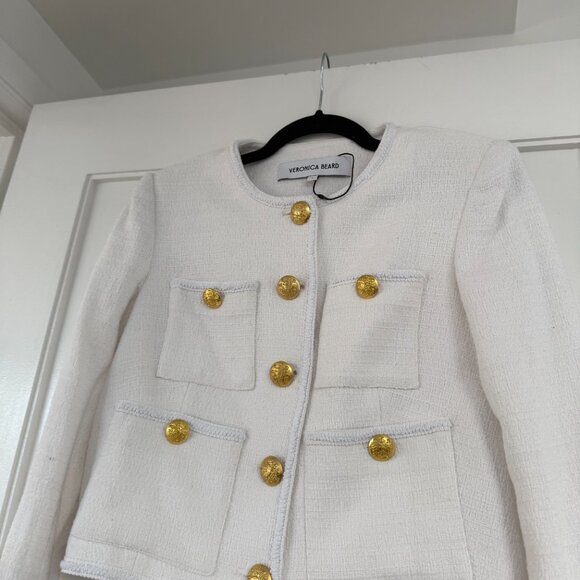 Veronica Beard Ferazia Textured Jacket In Ecru Sz 4 Collarless Button Front - Picture 6 of 9